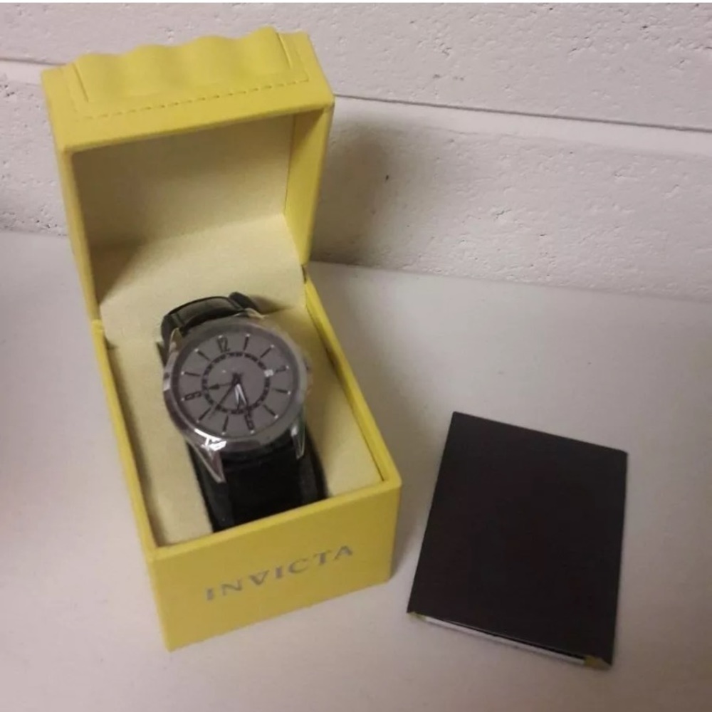 Invicta 12196 Silver Dial GMT Black Leather Watch